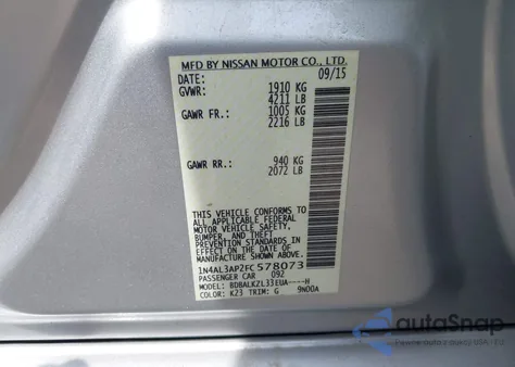 2015 Nissan Altima 2.5 Sv from USA, damaged, VIN 1N4AL3AP2FC578073